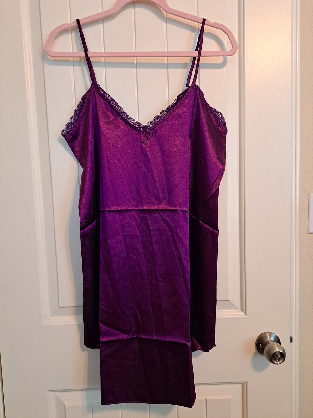 NWT Yettex Purple Satin Lace Trim Slip Dress Nightgown – L 90s Grunge